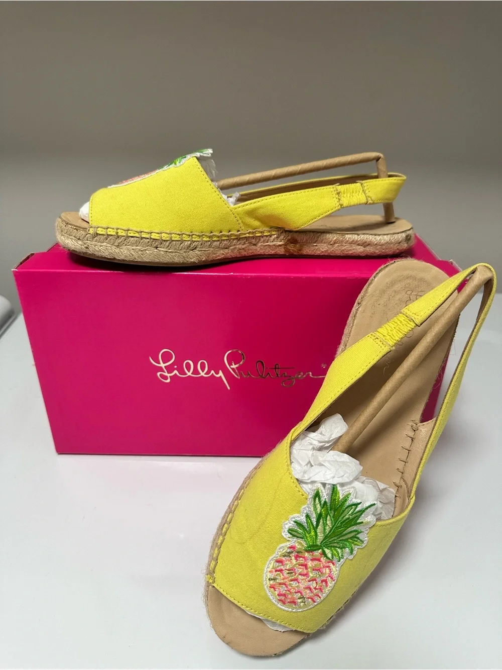 Lilly Pulitzer Sling back Espadrilles Watch Hill Yellow Pineapple